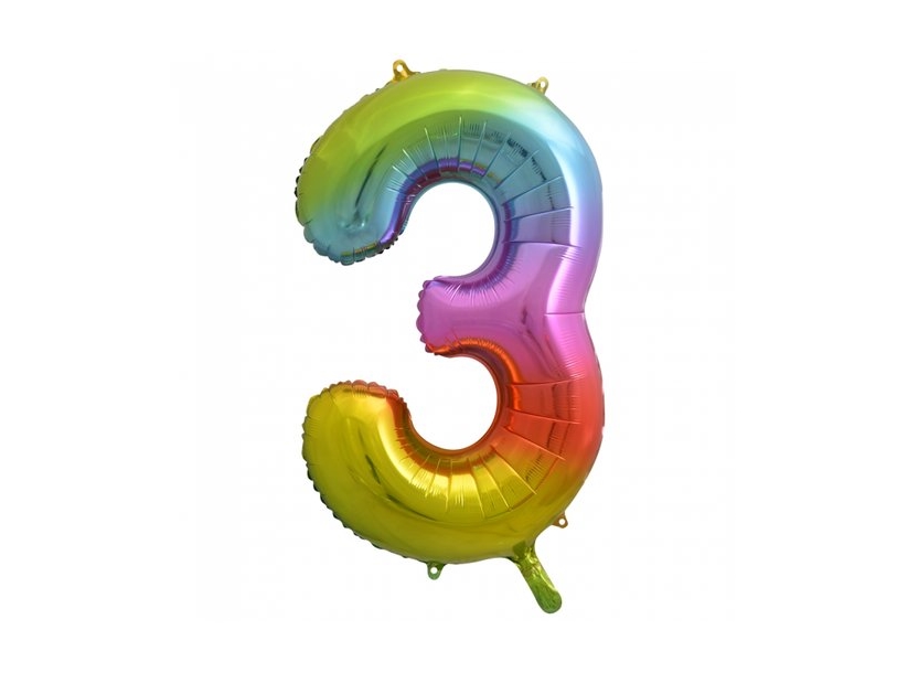 Folie Nummer Ballon 3 Regenbogen, 86 Cm