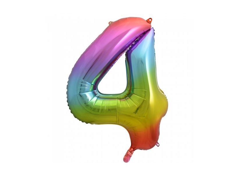 Nummerballong i folie 4 regnbåge, 86 cm | Skola & Hobby - Festdekorera - Ballonger | GameStuff