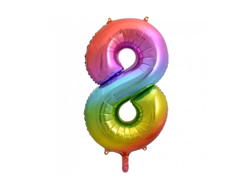 Folie Nummer Ballon 8 Regenbogen, 86 Cm