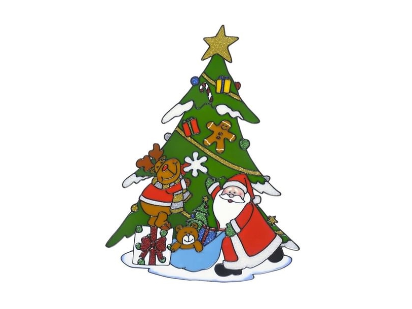 Juletræ og julemand vinduesdekoration, 40cm