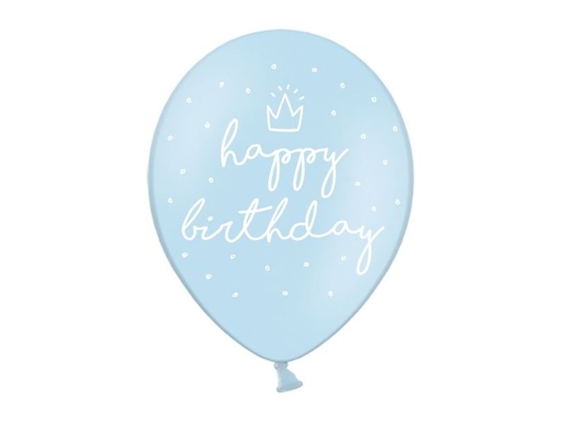 Lyseblå Happy Birthday Ballon, 6 Stk