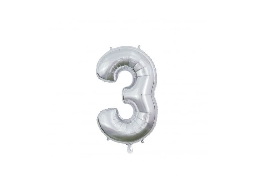 Folienballon 3 Silber 66 Cm