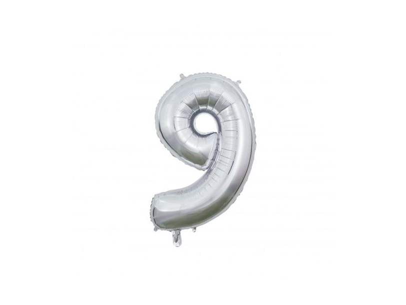 Folienballon 9 Silber 66 Cm