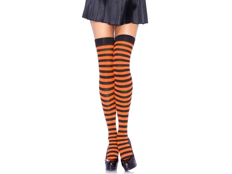 Sort Og Orange Stribede Stockings