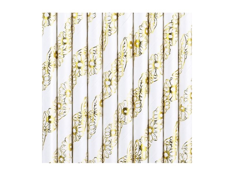 Papierstrohhalme Mit Goldenen Blumen