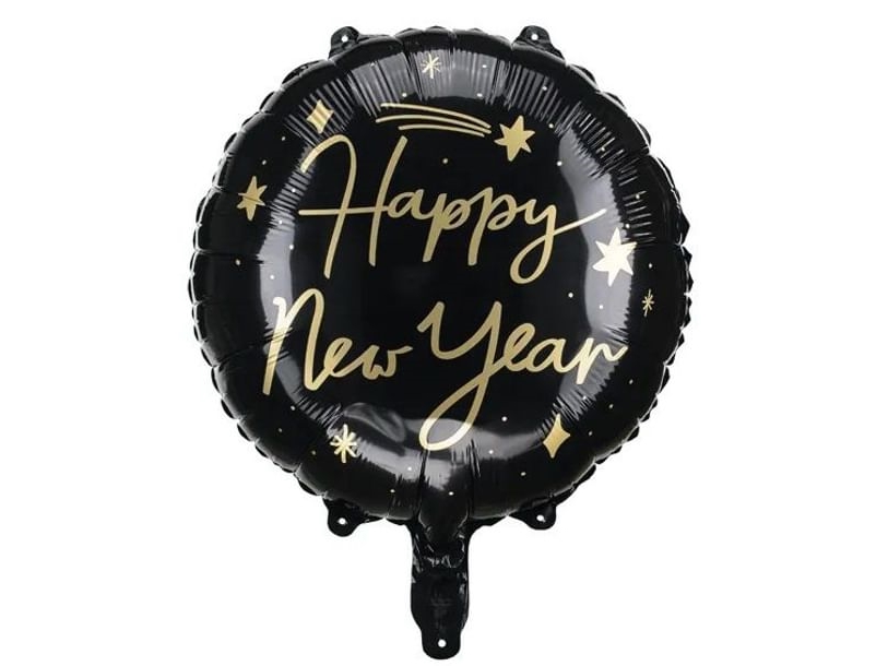 Partydeco Happy New Year, Spielzeugballon, Folie, Schwarz, Abbildung, Silvester, Rund