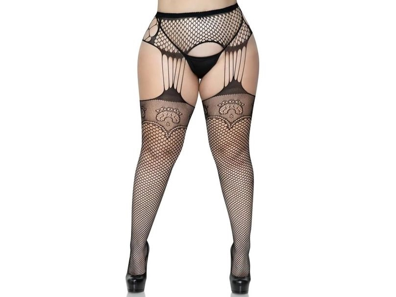 Sorte Stockings Med Hofteholder 1X/2X