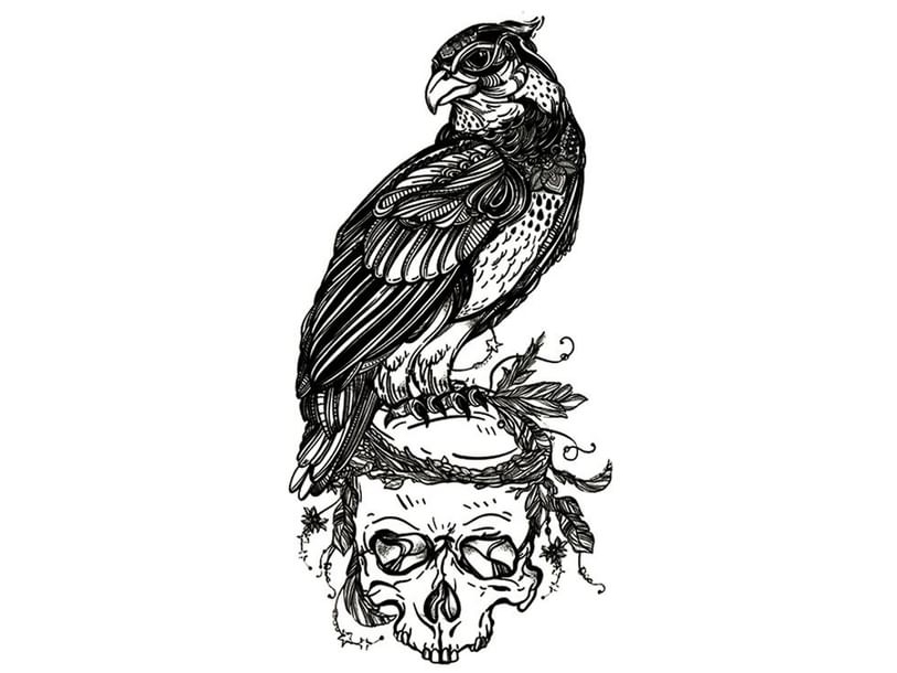 Vogel Und Schädel Tattoo.