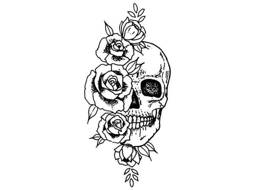Kranie Og Rose Tatovering