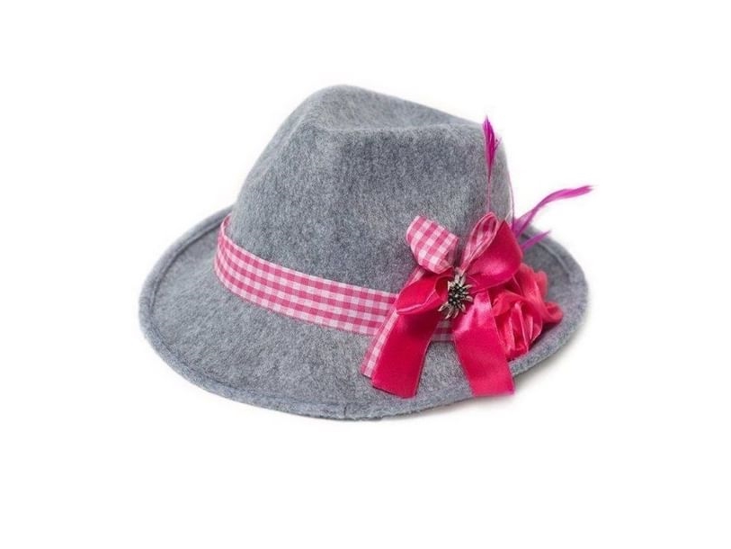 Grauer Tirolerhut Mit Rosa Schleife