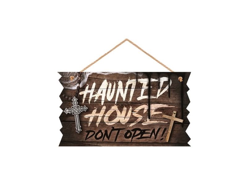 Haunted house skilt i træ