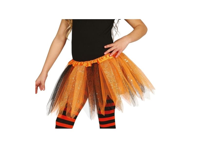 Orange Og Sort Tylskørt Med Glimmer, Barn