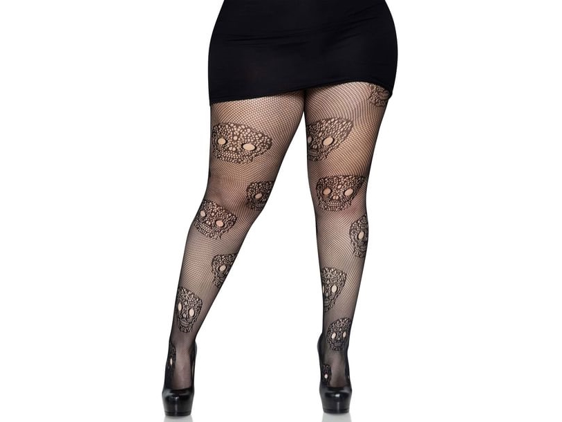 Schwarze Spitzen Skull Strumpfhose 1X/2X