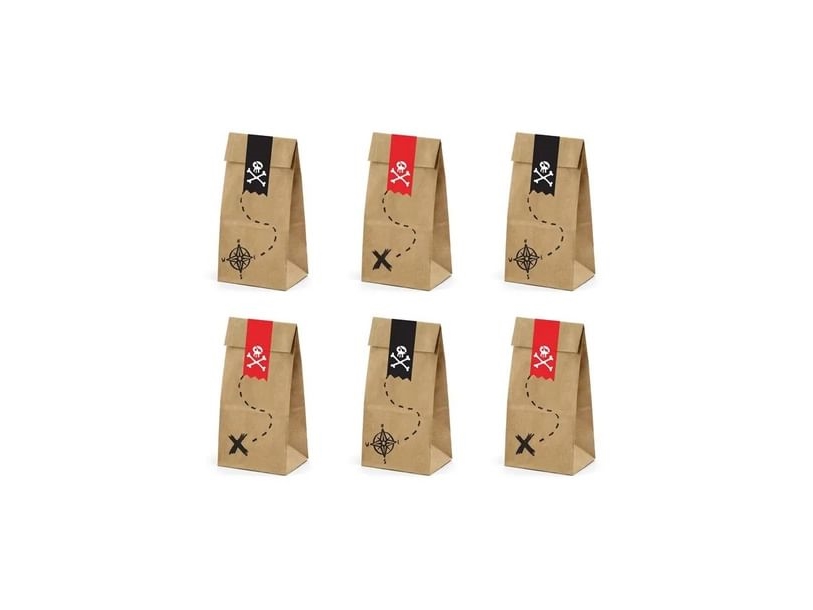 Partydeco Tns9-031, Lunchpaket, Kinder, Schwarz, Natürlich, Rot, Papier, Muster, Rechteckig
