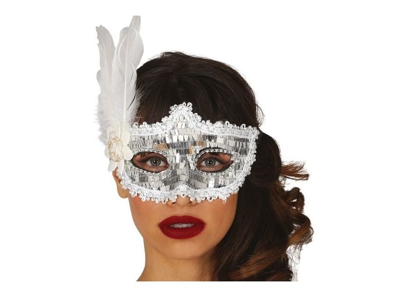 Silberne Maske Mit Federn