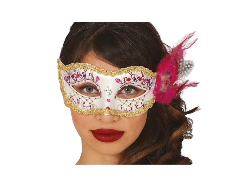 Weiße Maske Mit Rosa Federn