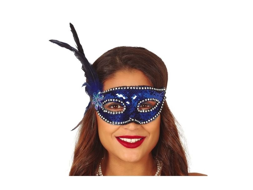 Blaue Halbmaske Mit Federn