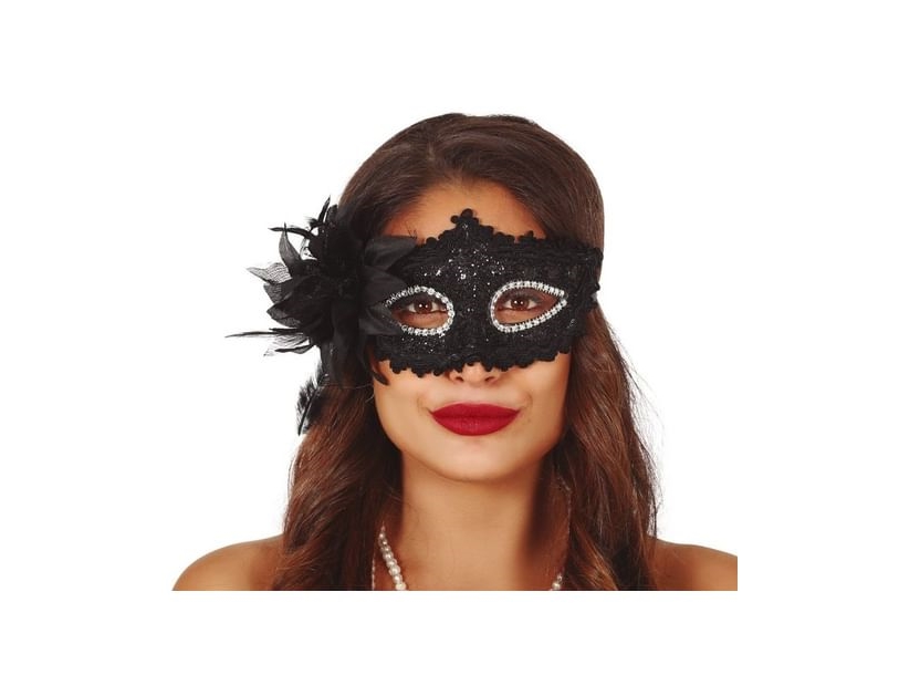 Sort halvmaske med blomst | Leksaker - Rollek - Kostym tillbehör | GameStuff
