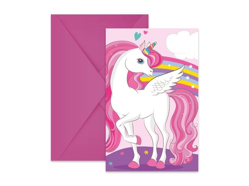 Decorata Party Invitationer - 6-pak - Unicorn Rainbow Colors