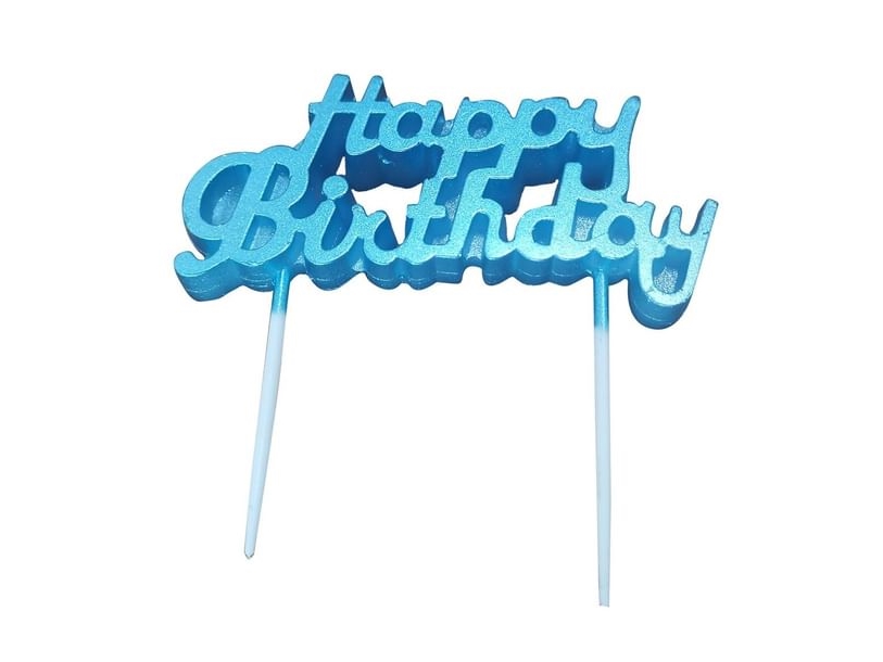 Tortenkerze Happy Birthday, Hellblau