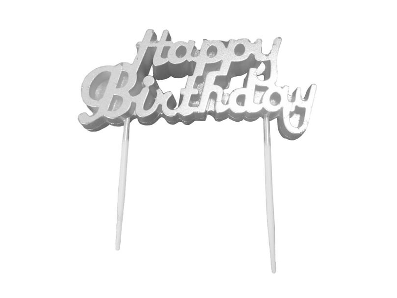Happy Birthday Kuchenkerze, Silber