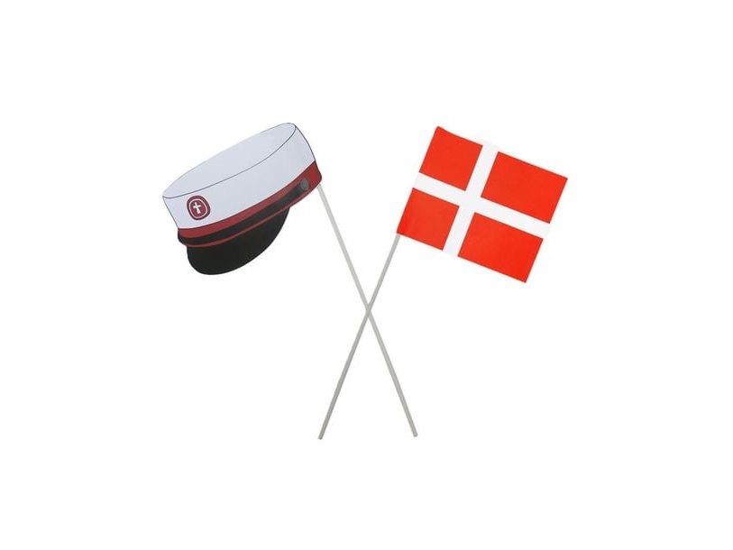 Studenterhue og flag på pind, rød