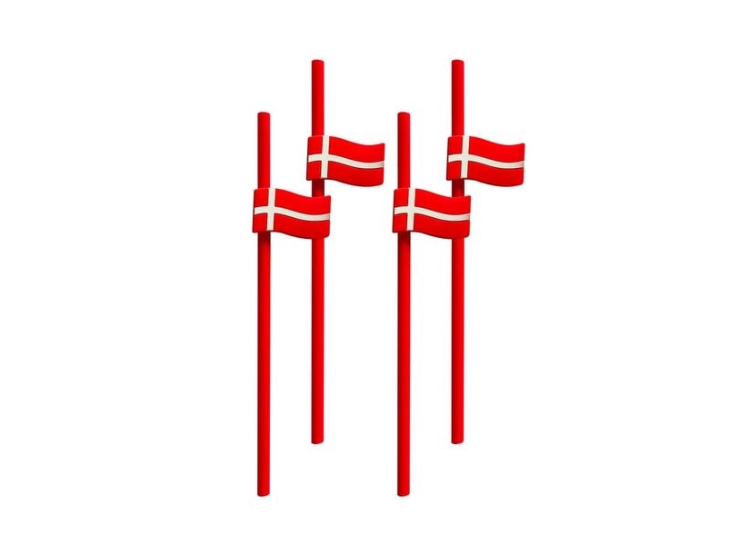 Strohhalme Mit Dänischer Flagge, 4 Stück