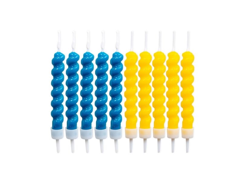 Gedrehte Teelichter/Kerzen Für Torten, Blau Und Gelb