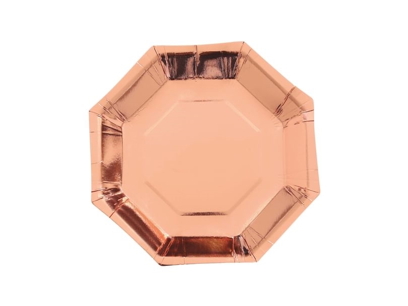 Pappteller In Roségold, Achteckig