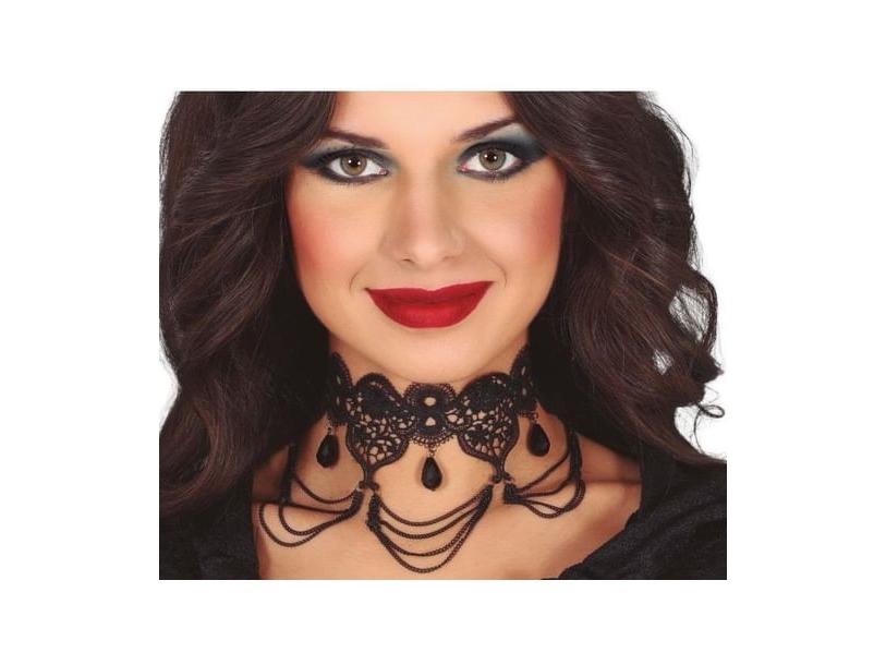 Halsband Mit Kette Und Schwarzen Steinen
