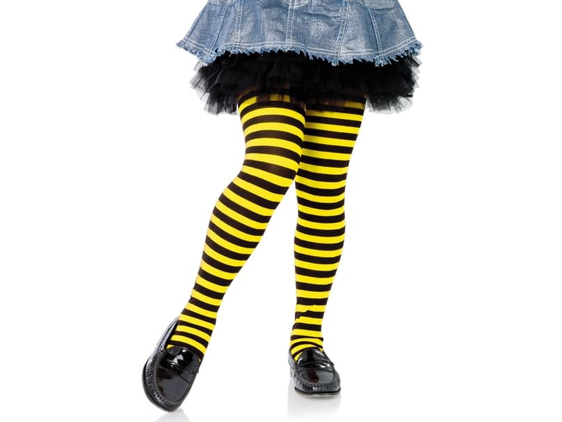 Sort og gul stribet strømpebukser