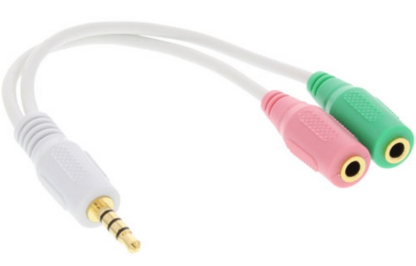 Inline Headset Adapterkabel, 3,5Mm Stecker An 2X3,5Mm Buchse, Weiß, 0,15M, 3.5Mm, Männlich, 2 X 3.5Mm, Weiblich, 0,15 M, Weiß