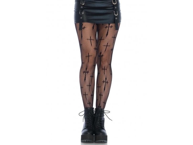 Schwarze Netzstrumpfhose Mit Kreuz, Xl