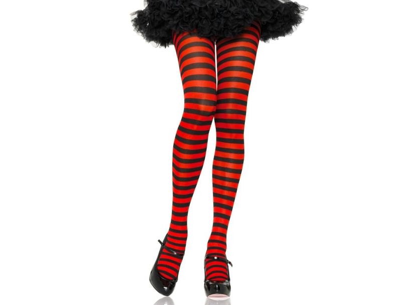 Sort og rød stribede strømpebukser