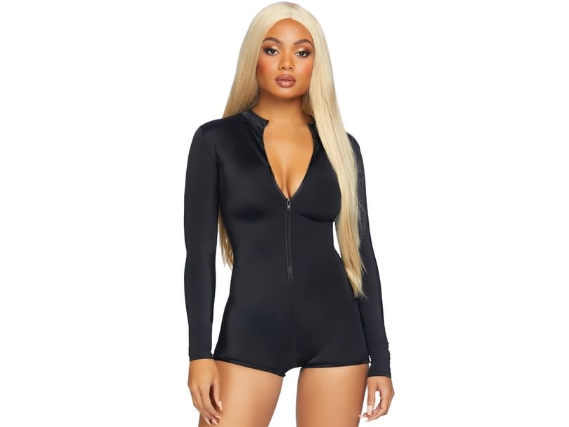 Langärmeliger Bodystocking, Schwarz