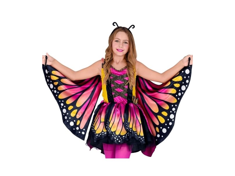 Lyserød/Gul Sommerfugl Børnekostume - Small