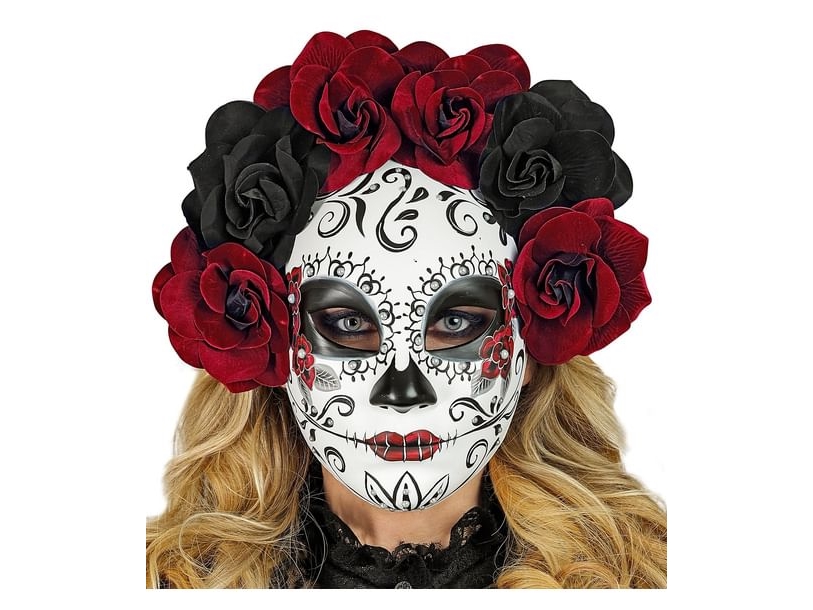 De Dødes Dag Halvmaske Med Blomster