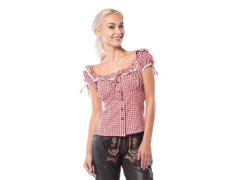 Tyrolerbluse, Rød Og Hvid Ternet