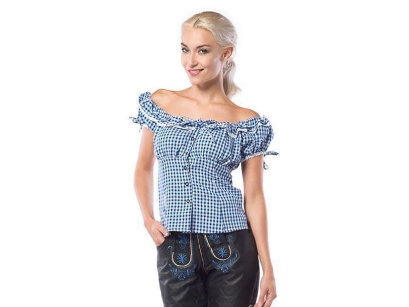 Tyrolerbluse, Blå Og Hvid Ternet