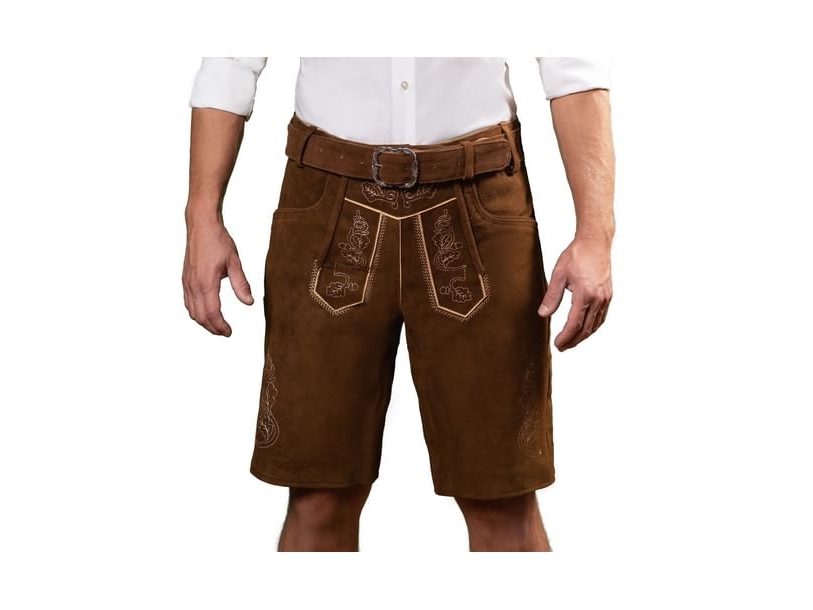 Ægte Lederhosen Med Bælte, Brun