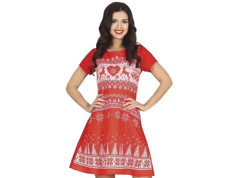 Rotes Weihnachtskleid Mit Gestricktem Muster