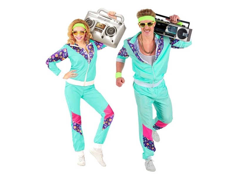 80'er Træningsdragt Mintgrøn/Lilla Kostume - XX-Large