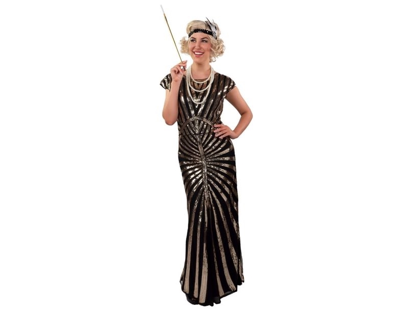 Schwarz-Goldenes Langes Paillettenkleid