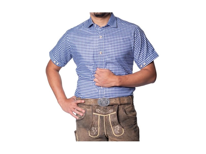 Mørkeblå ternet skjorte, korte ærmer
