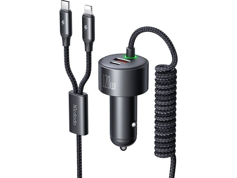 Mcdodo Biloplader Cc-0370, Usb-C, Lightning, 120W, Udtrækkelige Kabler