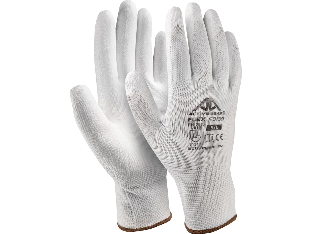 Active Gear Baltos poliuretano pirštinės L 12 vnt.