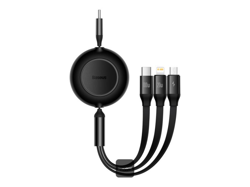 Baseus Bright Mirror 2 Series - USB-kabel - 24 pin USB-C (hane) till Micro-USB typ B, Lightning, 24 pin USB-C (hane) - 1.1 m - indragbar, 3-i-1 - svart | Datortillbehör - Kablar & adaptrar - Datakablar | GameStuff