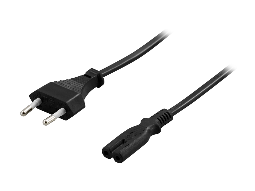 DELTACO DEL-109AA - Strømkabel - Europlug (han) lige til power IEC 60320 C7 lige - AC 250 V - 2.5 A - 1 m - sort