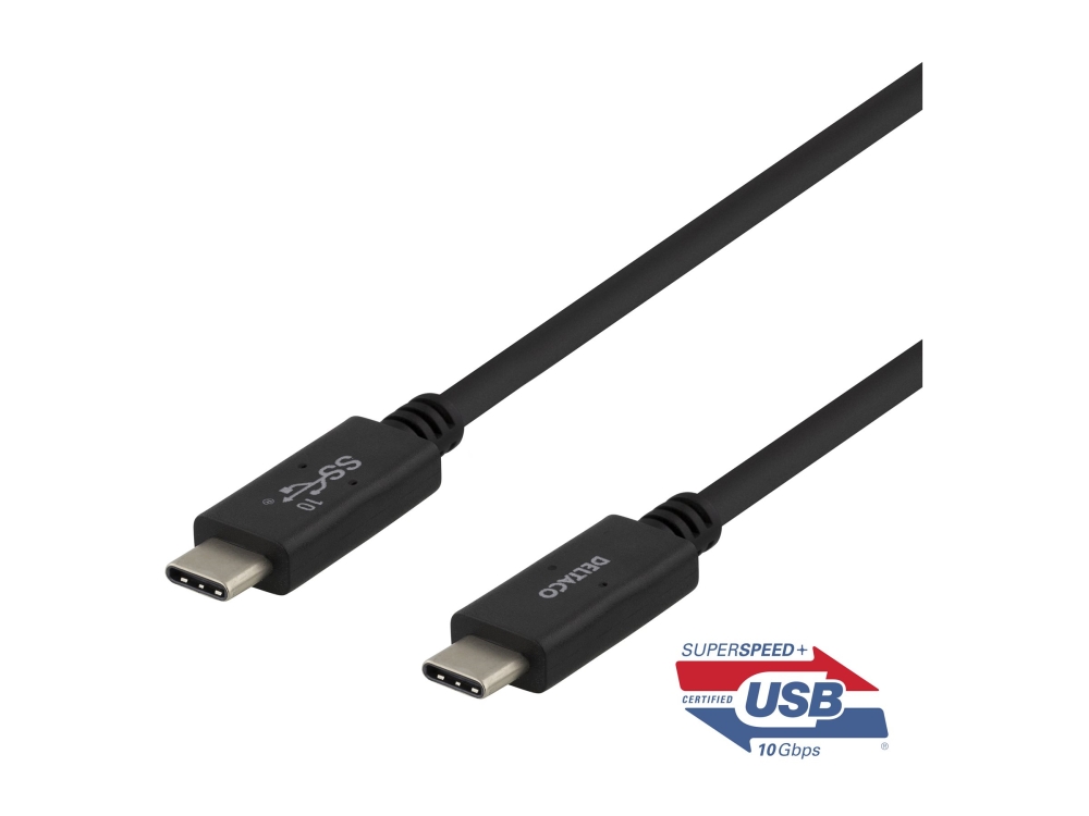 DELTACO - USB-kabel - USB-C (hane) till USB-C (hane) - USB 3.1 Gen 2 - 5 A - 1 m - USB-strömleverans (5A, 100W) - svart | Datortillbehör - Kablar & adaptrar - Datakablar | GameStuff
