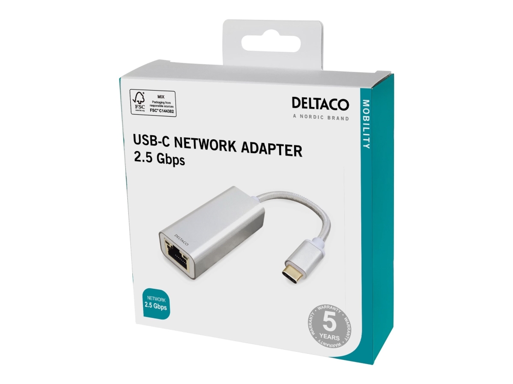DELTACO - Nätverksadapter - USB-C 3.1 - 2.5GBase-T x 1 - grå | Datortillbehör - Styrenheter - IO-kort | GameStuff